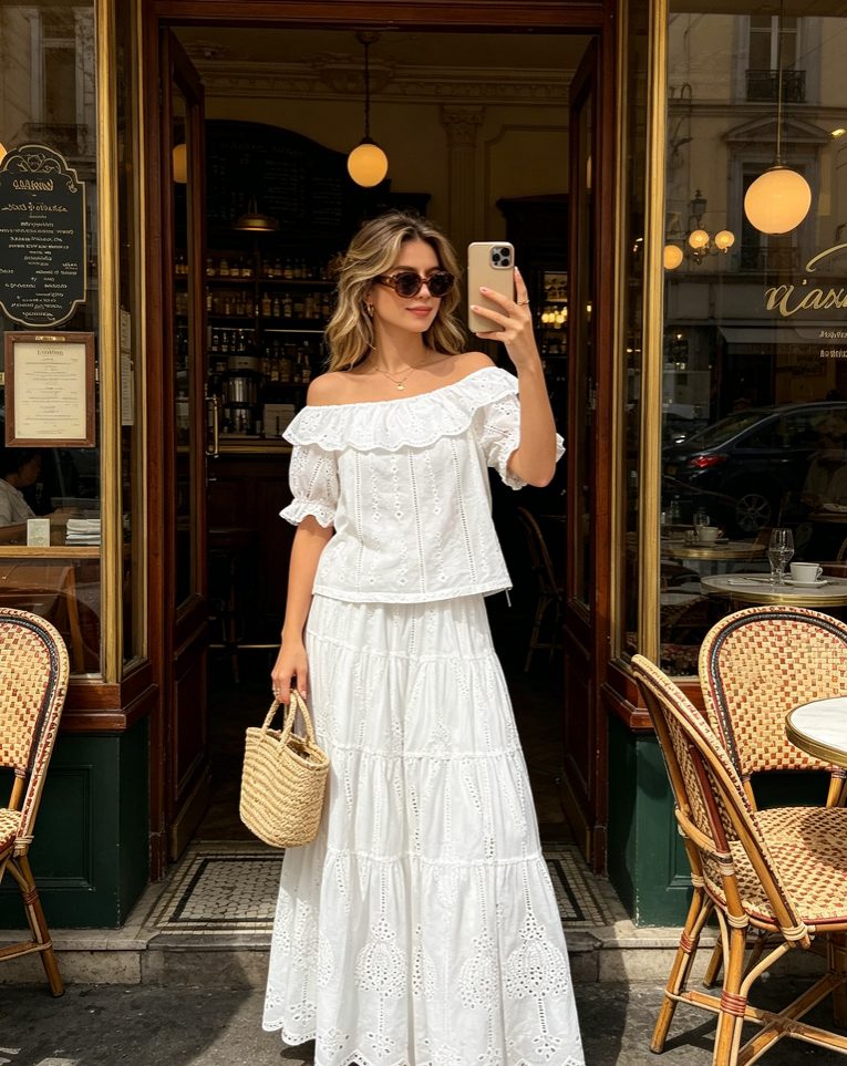 Set Dua Bahu Terbuka Camille Eyelet — paparan 2